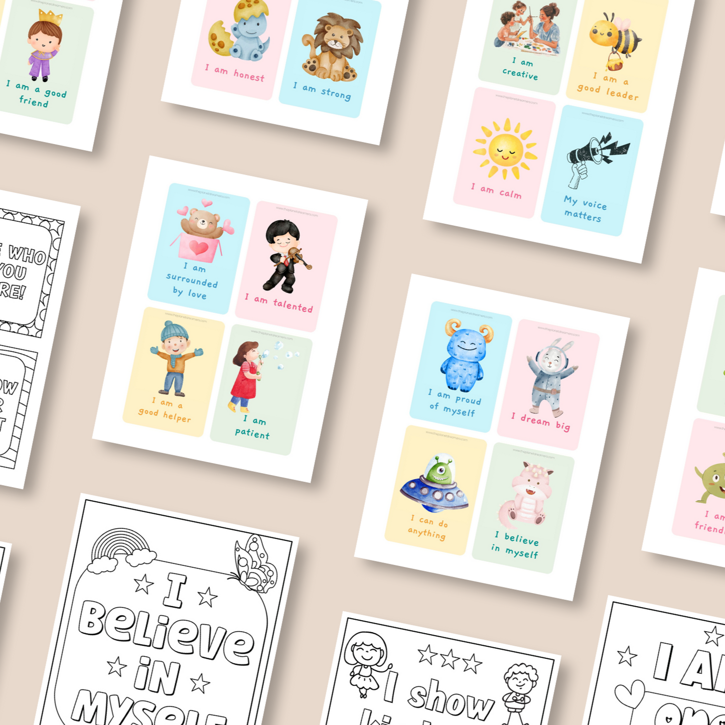"Affirmation Adventure: Printable Cards & Colouring Pages for Kids"